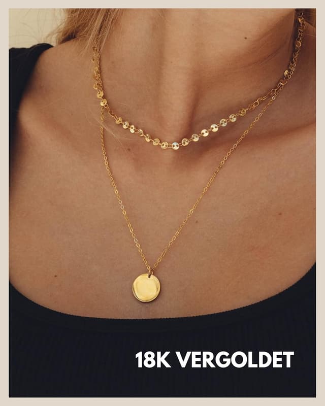 Detalle de GD GOOD.designs mehrreihige Coin-Halskette für Damen – wasserfeste zweireihige Plättchenkette aus Edelstahl