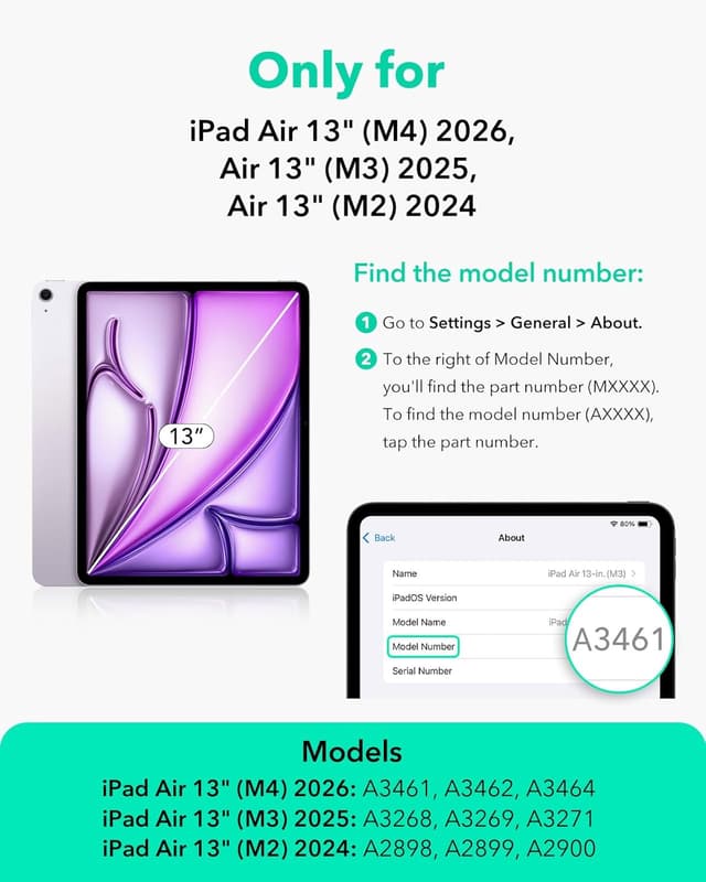 Detalle de ESR 2 Pack Paper-Feel Screen Protector for iPad Air 13 inch (M4/M3/M2) – Matte anti-glare tempered glass with alignment frame