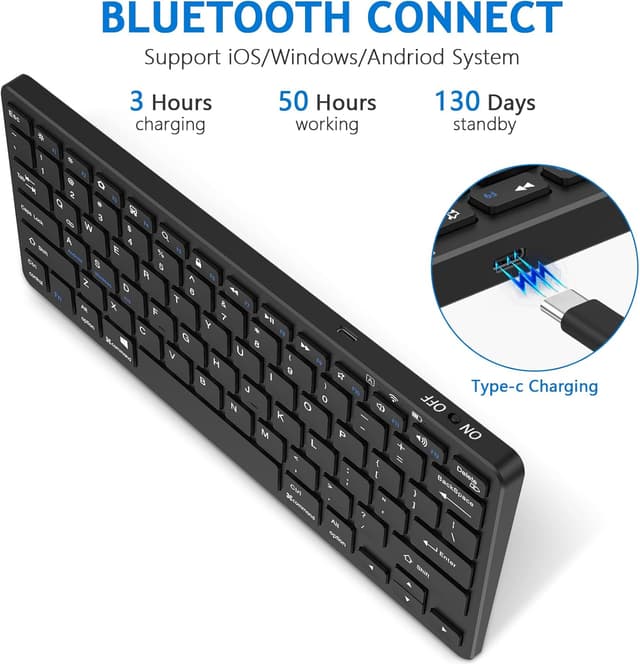 Detalle de KARFUN Ultra Thin Wireless Keyboard for iPad & Tablets (Bluetooth, USB-C charging, US layout) – Black