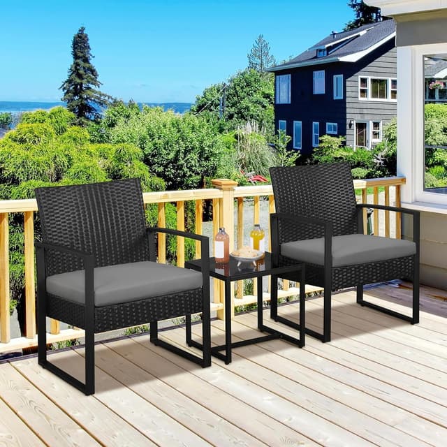 Detalle de Yaheetech Set mobili da giardino in poly rattan: 2 sedie e tavolino per balcone con cuscini