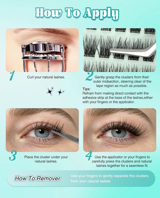 Detalle de Obeyalash selbstklebende Wimpern (120 Stück) – Wimpern-Cluster C Curl zum Aufkleben, ohne Kleber