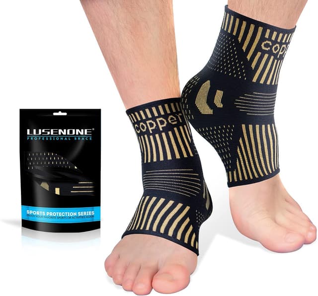 Lusenone Copper Ankle Brace Support Compression Sleeve Socks (Pair) for Men & Women