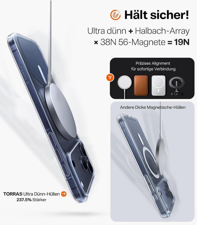 Detalle de Torras Ultra Dünn Hülle für iPhone 17 Pro Max mit MagSafe (19N), transparent & soft-touch