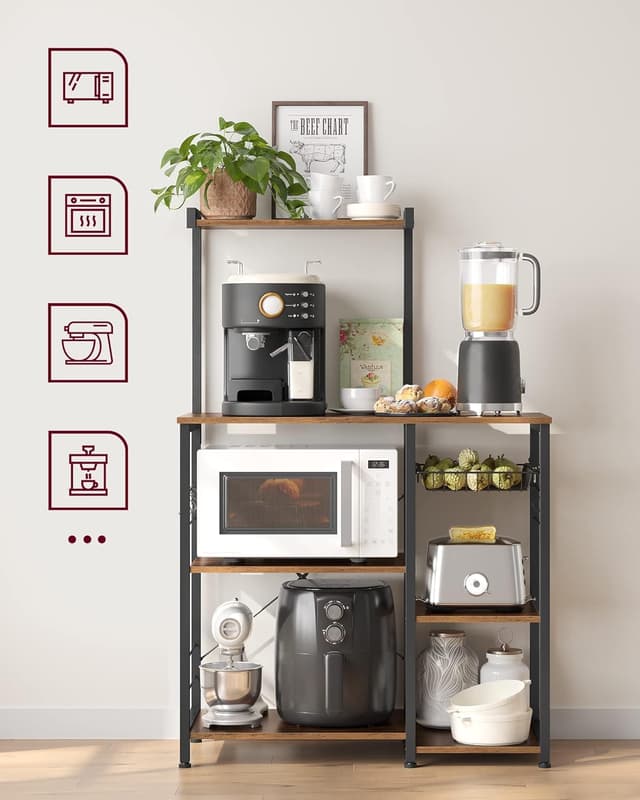 Thumbnail 6 de VASAGLE Scaffale da Cucina KKS35X con supporto per forno a microonde, mobile mobile 40 x 90 x 134 cm marrone vintage e nero