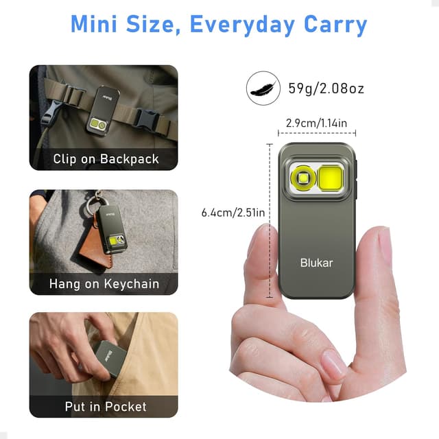 Detalle de Blukar Aufladbare LED-Taschenlampe 800L Mini Clip mit Flutlicht, Spotlicht & Rotlicht (EDC, 5 Modi, IPX6)