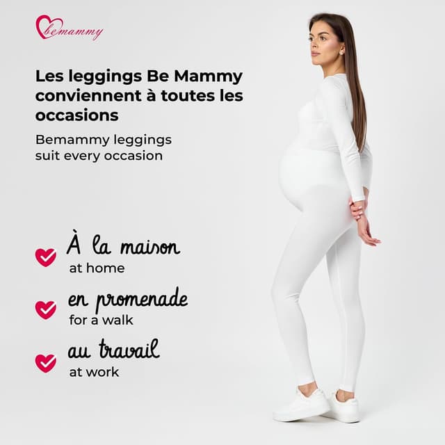 Detalle de Be Mammy Legging de grossesse femme long BE20-230, taille haute confortable et doux pour la peau