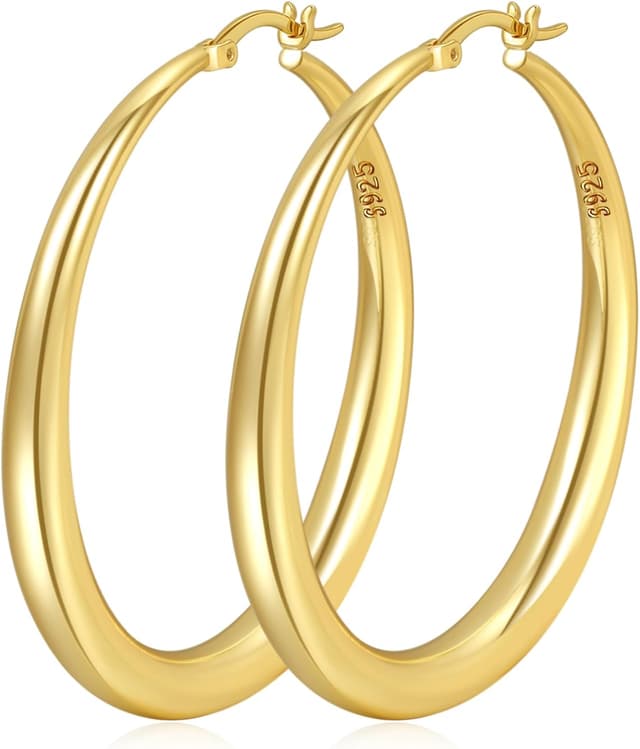 Detalle de PABBEU S925 Sterling Silver Large Hoop Earrings (Hypoallergenic, 35–70mm)