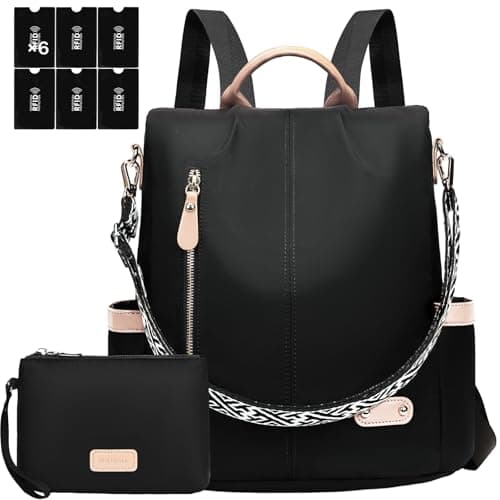 Detalle de ONETOALL Bolso Mochila Mujer antirrobo impermeable convertible con bolsillos RFID (negro)