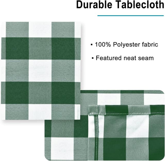 Detalle 2 de Hiasan Checkered Tablecloth Square 70 x 70 Inch (Waterproof, Wrinkle-Resistant) in Forest Green & White Gingham