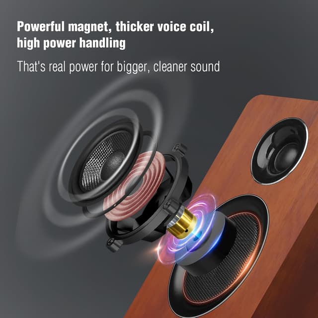 Detalle de ZQMMSPK Active Bookshelf Speakers (60W) with Bluetooth 5.3, USB-C and 3-inch carbon fibre woofer – Brown stereo set