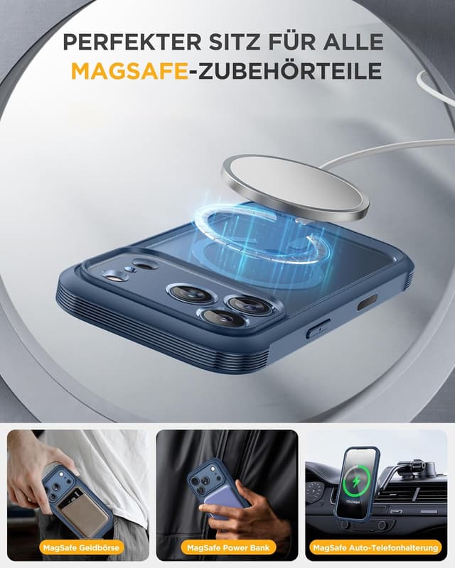 Detalle de Miracase Hülle für iPhone 17 Pro Max (6,9") mit MagSafe, 360° Stoßschutz – blau
