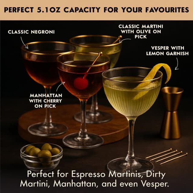 Thumbnail 3 de VEMACITY Ribbed Nick and Nora Glasses 5.4oz