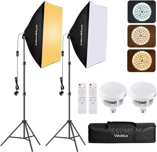 Detalle de LED Softbox Lighting Kit (3000K–6600K, 1–100% dimmable) — 2× 45W 50×70cm studio lights with remote