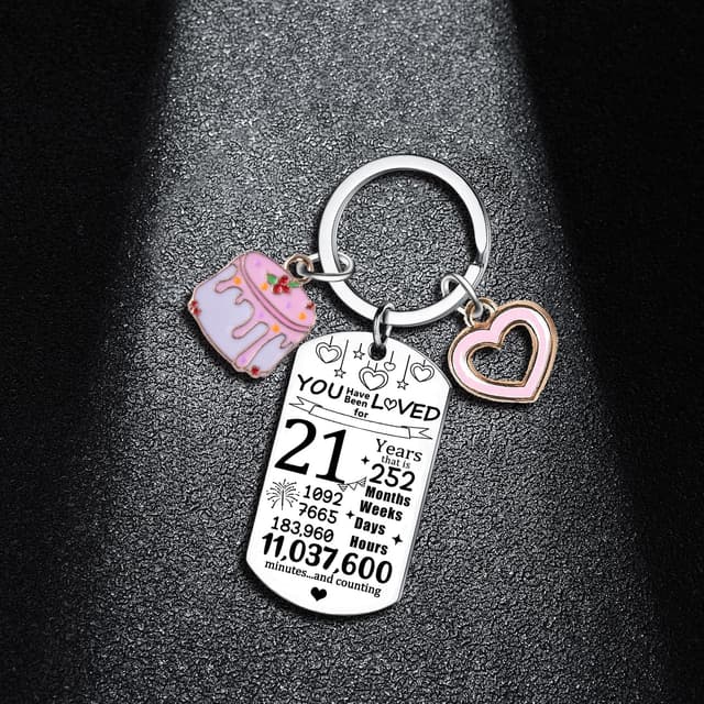 Detalle de BESPMOSP Sweet 13th–18th/21st/30th Birthday Keyring for Women – Pink Cake & Heart Charm Gift