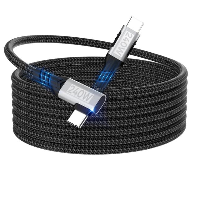 Detalle de USB-C-auf-USB-C-Kabel 3 m (90°) 240 W PD 3.1, 48 V/5 A, Nylon geflochten – für Schnellladen & Daten (PD 3.1, 480 Mbit/s)