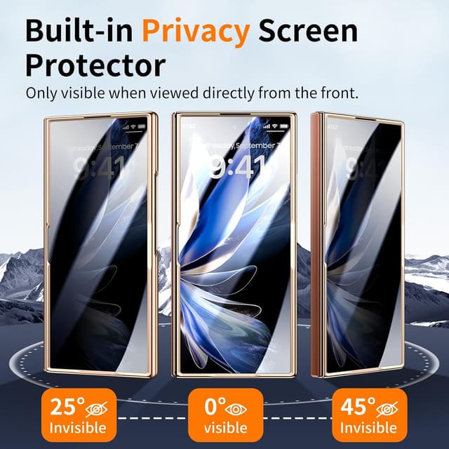 Detalle de YOOVEI Magnetic Leather Case for Samsung Galaxy Z Fold 7 with Privacy Screen Protector & Hinge Protection (Brown)