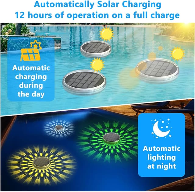 Thumbnail 1 de Kitloo Solar Floating Pool Lights 4-pack 🌊