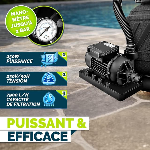 Detalle 2 de Système de filtration à sable tillvex® 7.900 L/h avec vanne 7 voies et indicateur de pression (AquaBlack Pro)