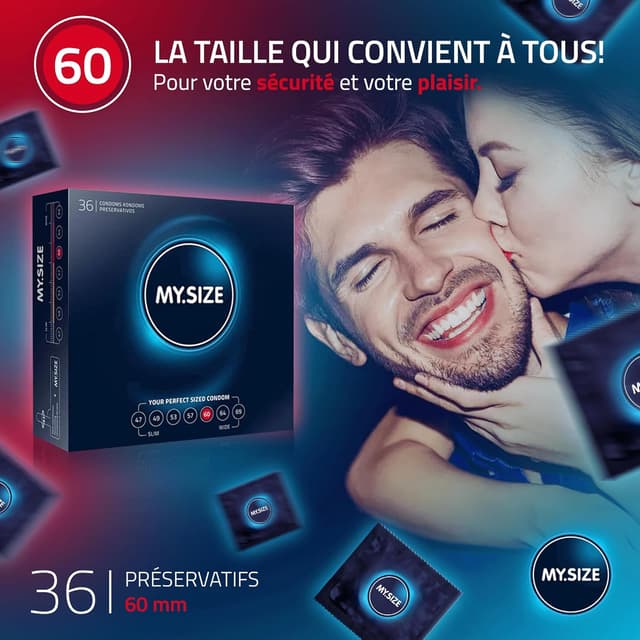 Detalle de MY.SIZE lot de 36 préservatifs taille 5 (60 mm) – latex, quasi inodores