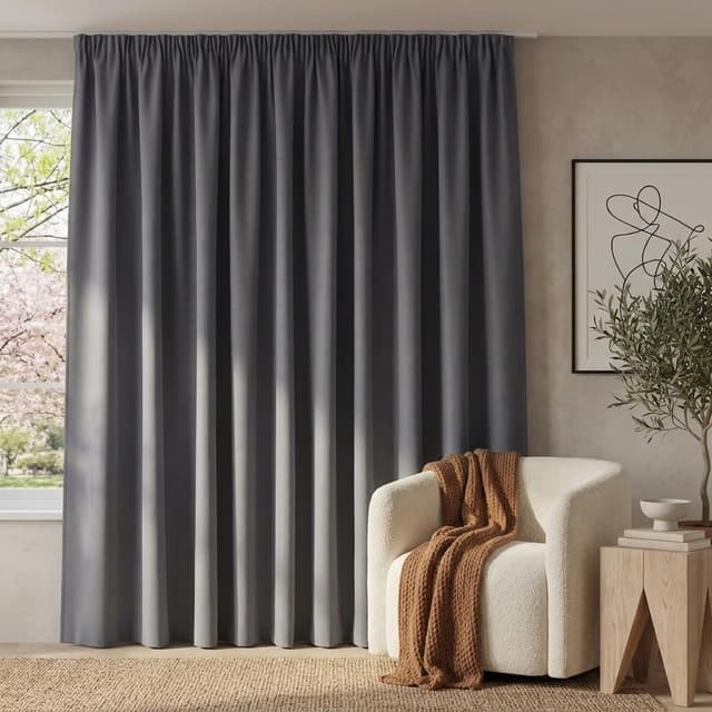 Detalle de PONY DANCE 90% blickdichter Thermovorhang mit Kräuselband für Schiene – H 245 x B 300 cm, Grau (1er Set)