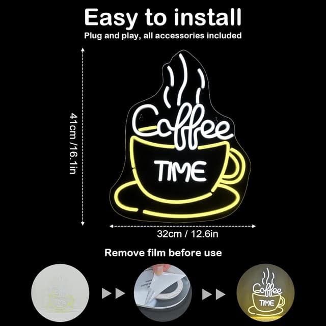 Detalle de SIGNSHIP „Coffee Time“ Neon-Schild mit LED-Lichtstreifen für Wanddeko im Café