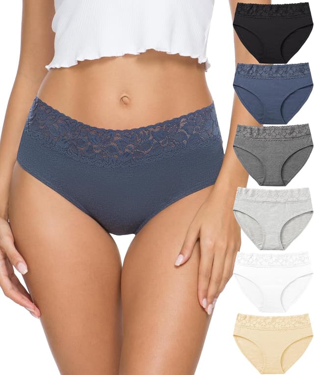 Detalle de ALTHEANRAY 6er Pack Damen-Slips aus Baumwolle mit Spitze – weiche Hipster-Unterhosen