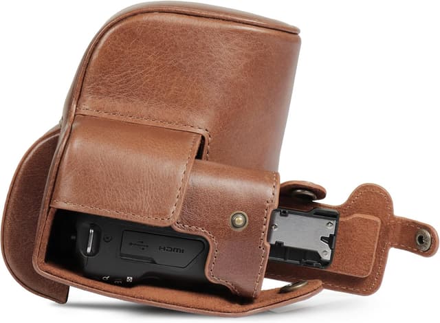 Thumbnail 6 de MegaGear Ledertasche für Canon EOS R100 (18–45 mm) in Braun – passgenauer Schutz für die Digitalkamera