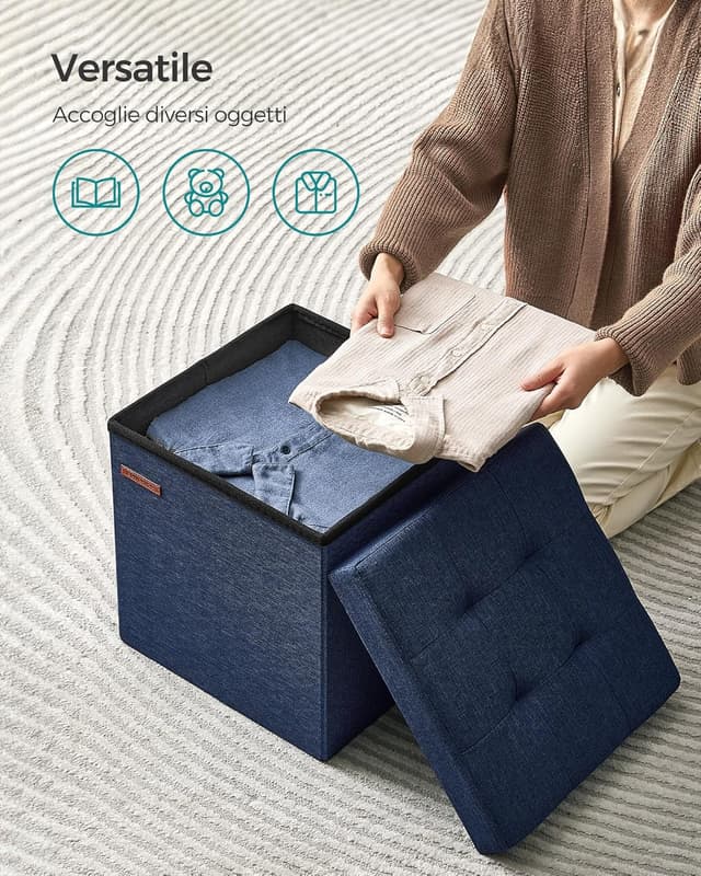 Detalle de SONGMICS pouf contenitore pieghevole da 38 cm con panca e poggiapiedi LSF027K01