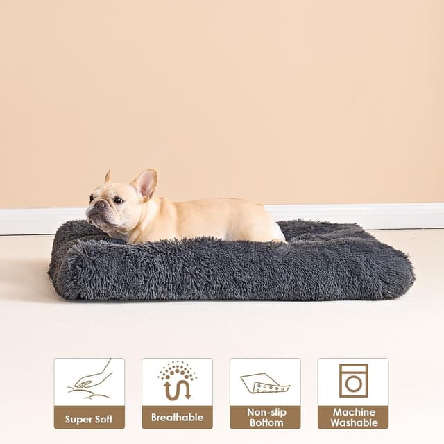 Detalle de EHEYCIGA Fluffy Small Dog Crate Bed (Dark Grey) – 60x45x7.5cm washable calming mat with anti-slip base