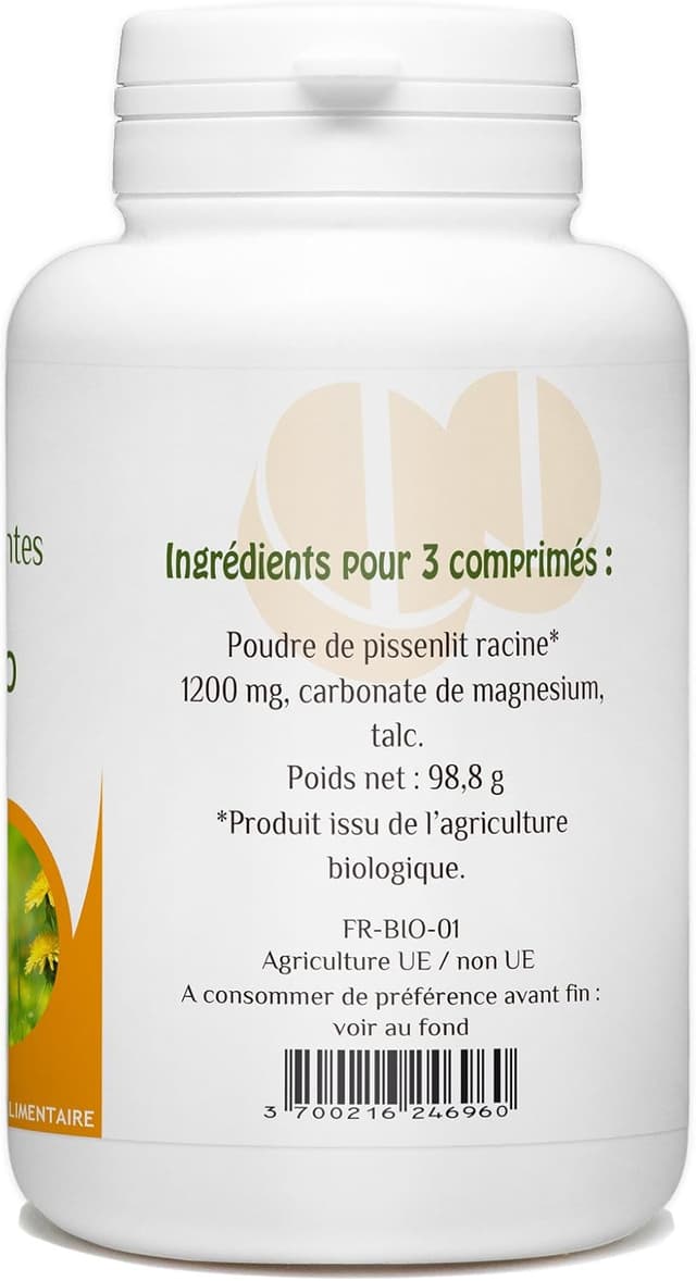 Detalle 1 de Pissenlit Bio Herbes & Plantes en comprimés – 200 comprimés (400 mg)