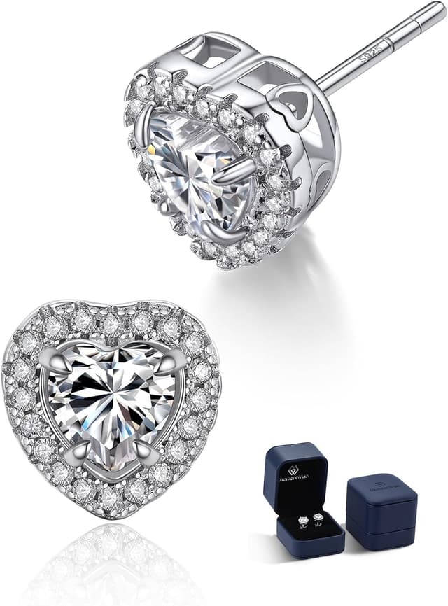 Detalle de MomentWish Moissanite Ohrringe aus 925 Silber mit Herzschliff – Damen Ohrstecker