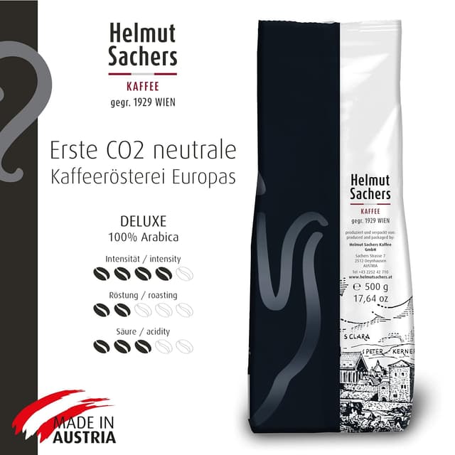 Detalle 2 de Helmut Sachers Kaffee De Luxe Intensität 4/5 – 100% Arabica ganze Bohnen (500 g)