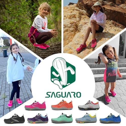 Detalle 2 de SAGUARO Barefoot zapatillas minimalistas de trail para niños y niñas (rosa, 28 EU)