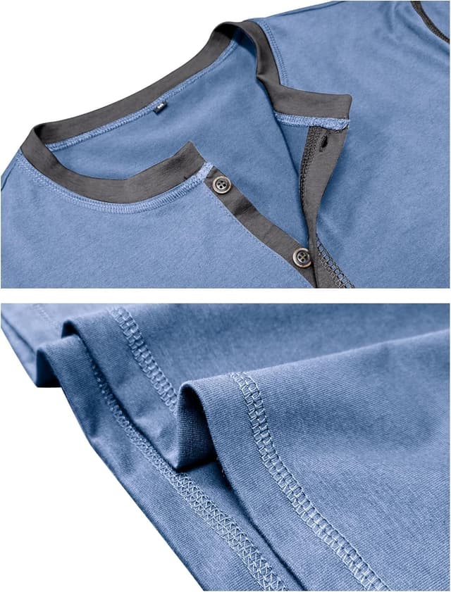Detalle 2 de Henley Shirt Herren Langarm T-Shirt mit V-Ausschnitt