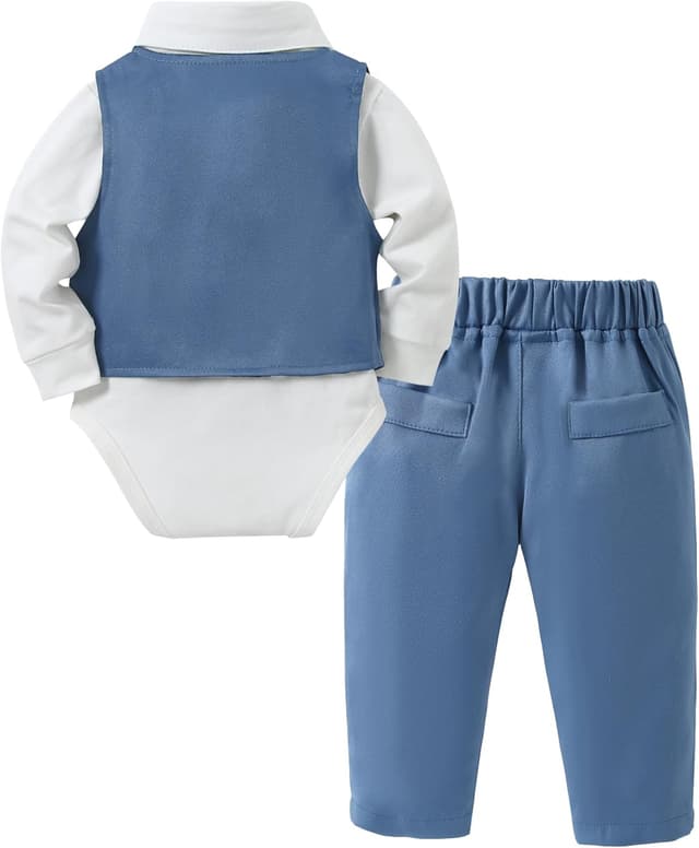 Thumbnail 6 de Baby-Jungen Gentleman-Set (0–18 Monate) von ZOEREA: Langarm-Strampler mit Fliege, Weste, Korsage & Hosenträger