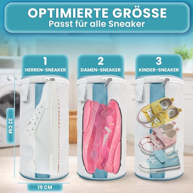 Detalle 2 de Washmate Schuhwaschbeutel für Waschmaschine & Sneaker (32x19 cm) mit stabilem Metall-Reißverschluss