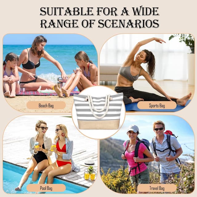 Thumbnail 6 de sprecenk große Strandtasche für Damen – wasserdichte Canvas-Tote Bag mit Reißverschluss (ca. 50 x 12 x 35 cm, 10 l)