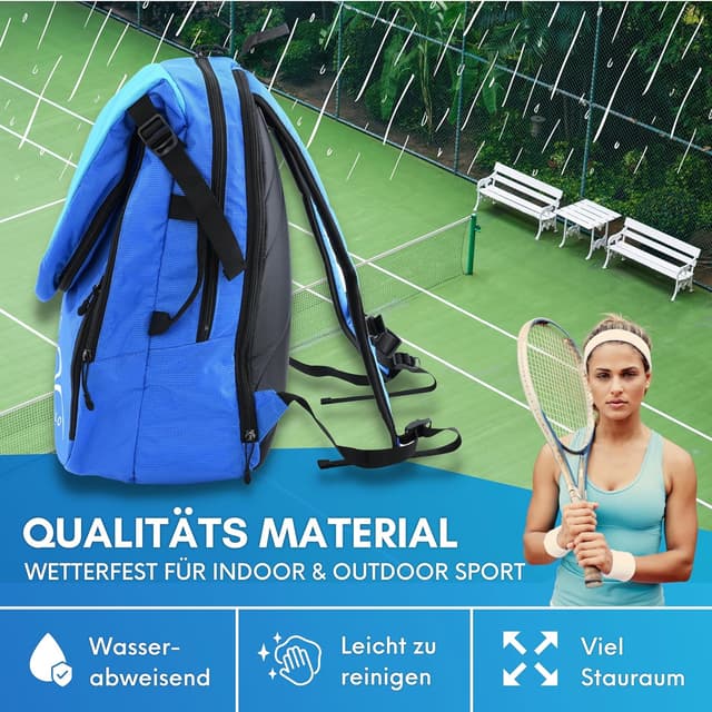 Detalle de BALLO® Tennisrucksack / Tennistasche mit Schuhfach und geschlossener Schlägerfach – für Tennis & Badminton