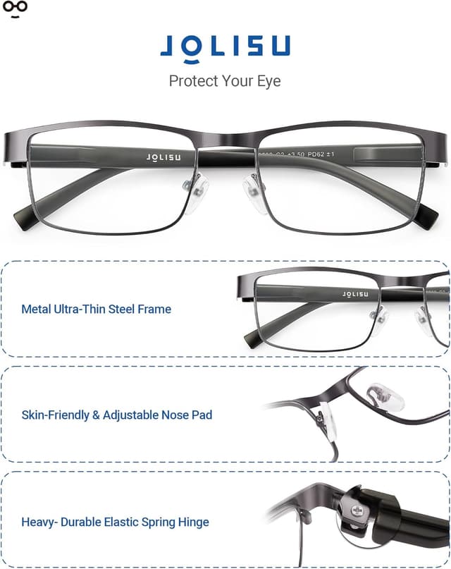Detalle 2 de JOLISU 5PCS Reading Glasses for Men & Women with Blue Light Blocking Lenses (thin metal frames)