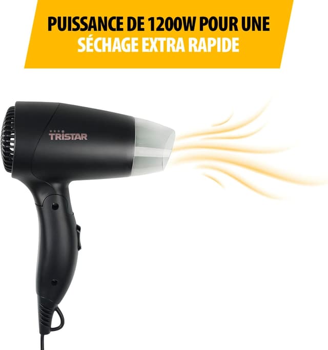 Detalle de Tristar HD-2460 : sèche-cheveux de voyage compact à poignée pliable (1200 W) noir