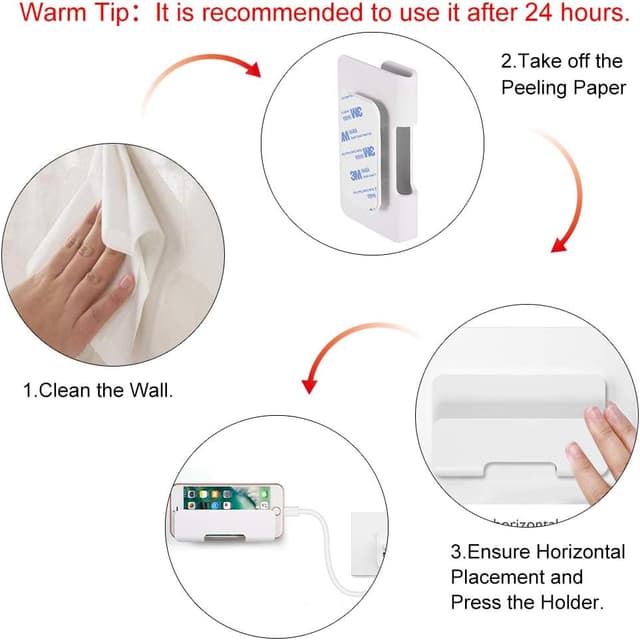 Detalle 2 de Zerone Wall Mount Phone Holder – no-drill adhesive mobile stand and space-saving charging station