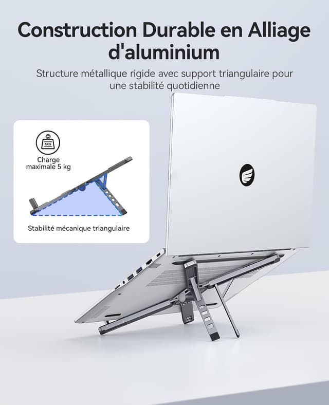 Detalle 2 de ORICO Support Ordinateur Portable PN1 3-en-1 pliable en aluminium (jusqu’à 17")