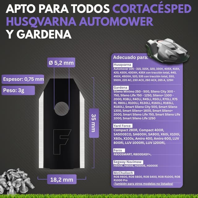 Thumbnail 1 de Filzada 45x Cuchillas de Titanio 0,75 mm para Husqvarna