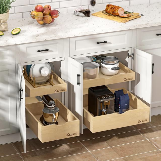 Detalle de WelFurGeer Soft Close Pull Out Drawers for Kitchen Cabinets (29" x 21" Pull-Out Organizer)