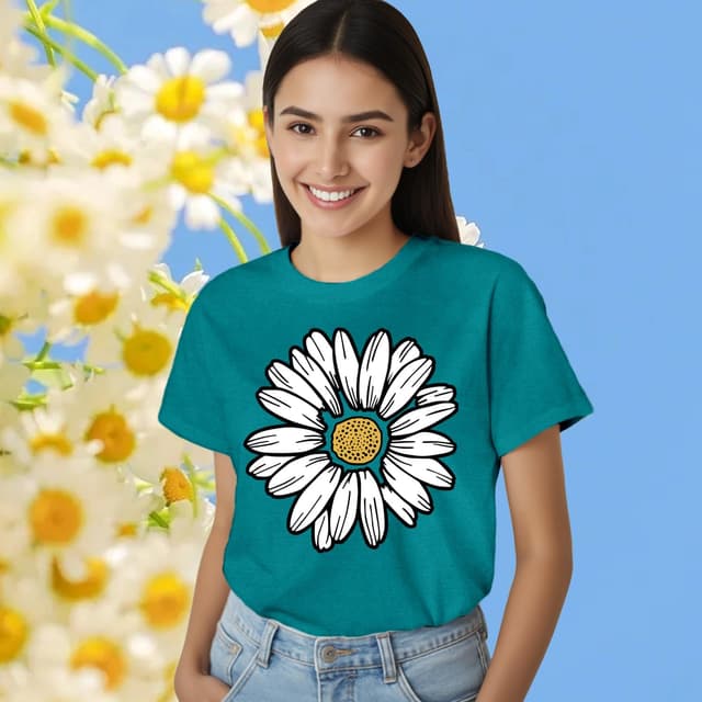 Detalle 2 de Qskall Daisy T Shirts for Women – Marguerite Daisy Floral Tee Top