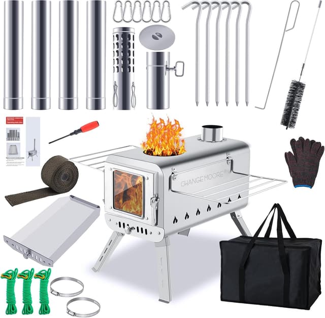 Detalle de Change Moore Medium Tent Stove 2.0 with Schott glass and secondary combustion