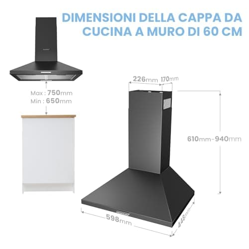 Thumbnail 6 de Comfee' PYRA17B-60 campana extractora negra de 60 cm con LED y 400 m³/h