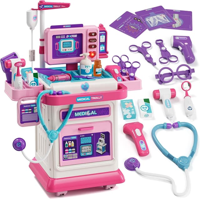 Detalle de Lehoo Castle Kids Doctors Set (Pink) with Medical Trolley, sound & light play dashboard