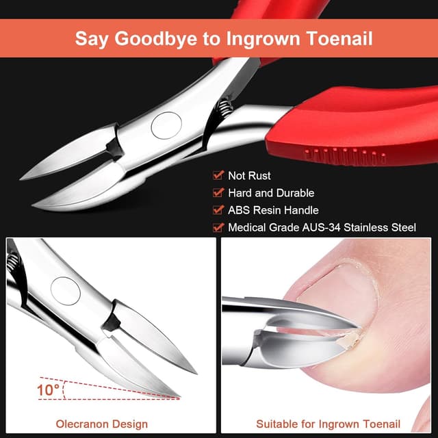 Detalle de Orelex Professional Toenail Clippers for Thick & Ingrown Toenails – stainless steel set with ergonomic handles & travel pouch