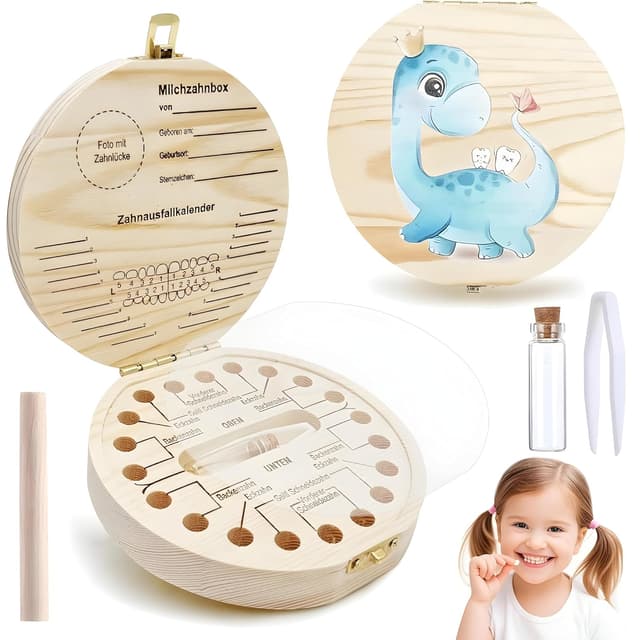 Detalle de Shengruili Zahnbox aus Holz für Milchzähne – Aufbewahrungsbox für Baby-Zähne